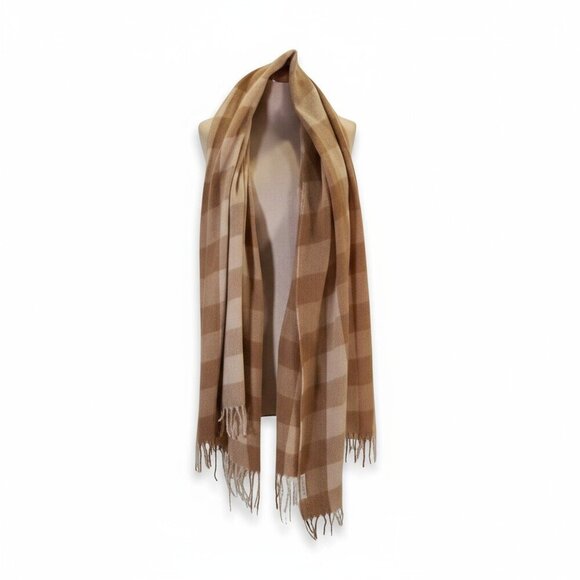 Shiraleah Camel Check Plaid Oversized Scarf Fringe Wrap - Picture 2 of 7